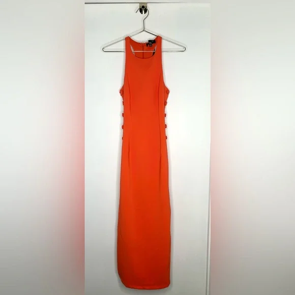 Lulus Masterfully Mod Bright Orange Side Button Midi Dress XXS NWT - Picture 2 of 9